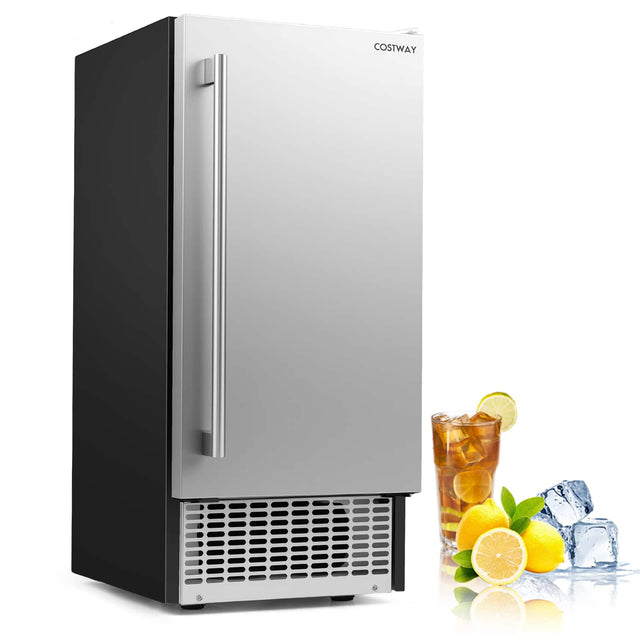 Front. Costway - Costway Ice Maker 90 lbs/Day, 25 lbs Storage, 15" W Built-in Freestanding Ice Making Silver+Black - Silver+Black.