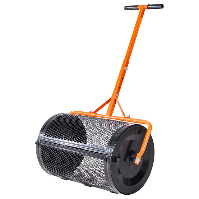 Front. VEVOR - Compost Spreader, 24 in Wide Peat Moss Spreader with T Shaped Handle, 3 Heights Adjustable, Powder-Coated Steel Garden - Black;Orange.