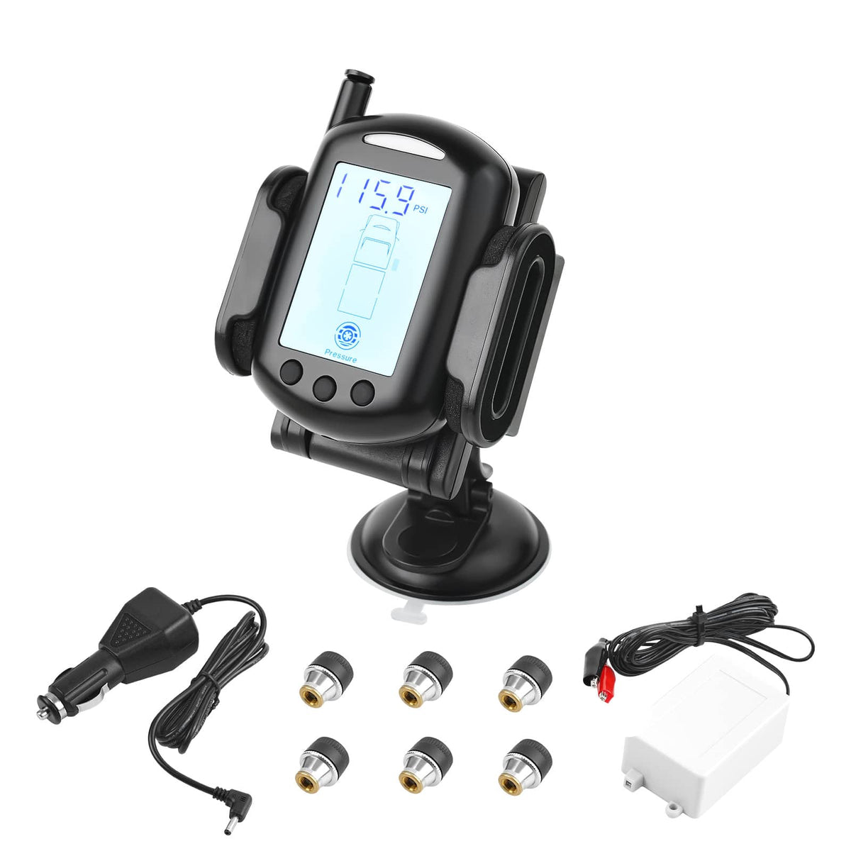 VEVOR - RV Tire Pressure Monitoring System, 0-199 PSI Trailer TPMS, Wireless Car Alarm System, Waterproof TPMS Sensors Set - Black