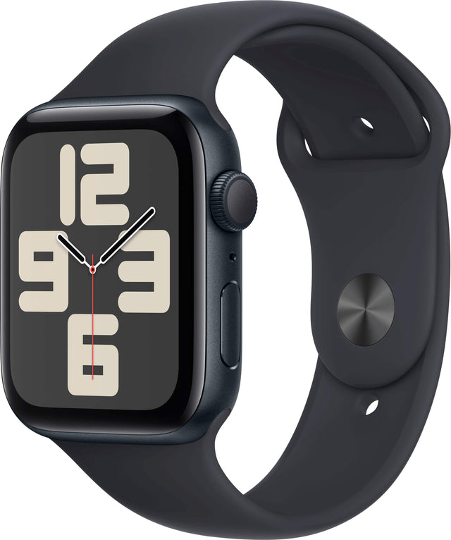 Front. Apple - Refurbished Apple Watch SE 2nd Generation (GPS) 44mm Midnight Aluminum Case with Midnight Sport Band - M/L - Midnight.
