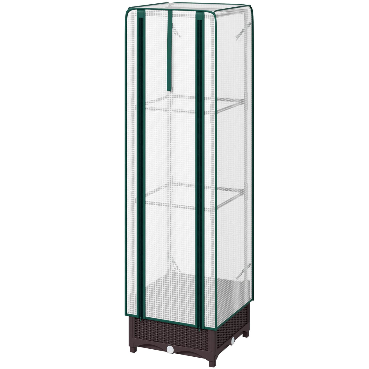 Outsunny - Bed with Trellis, Outdoor Plant Box with PE Cover, Drainage Holes and Zipper Door - Brown