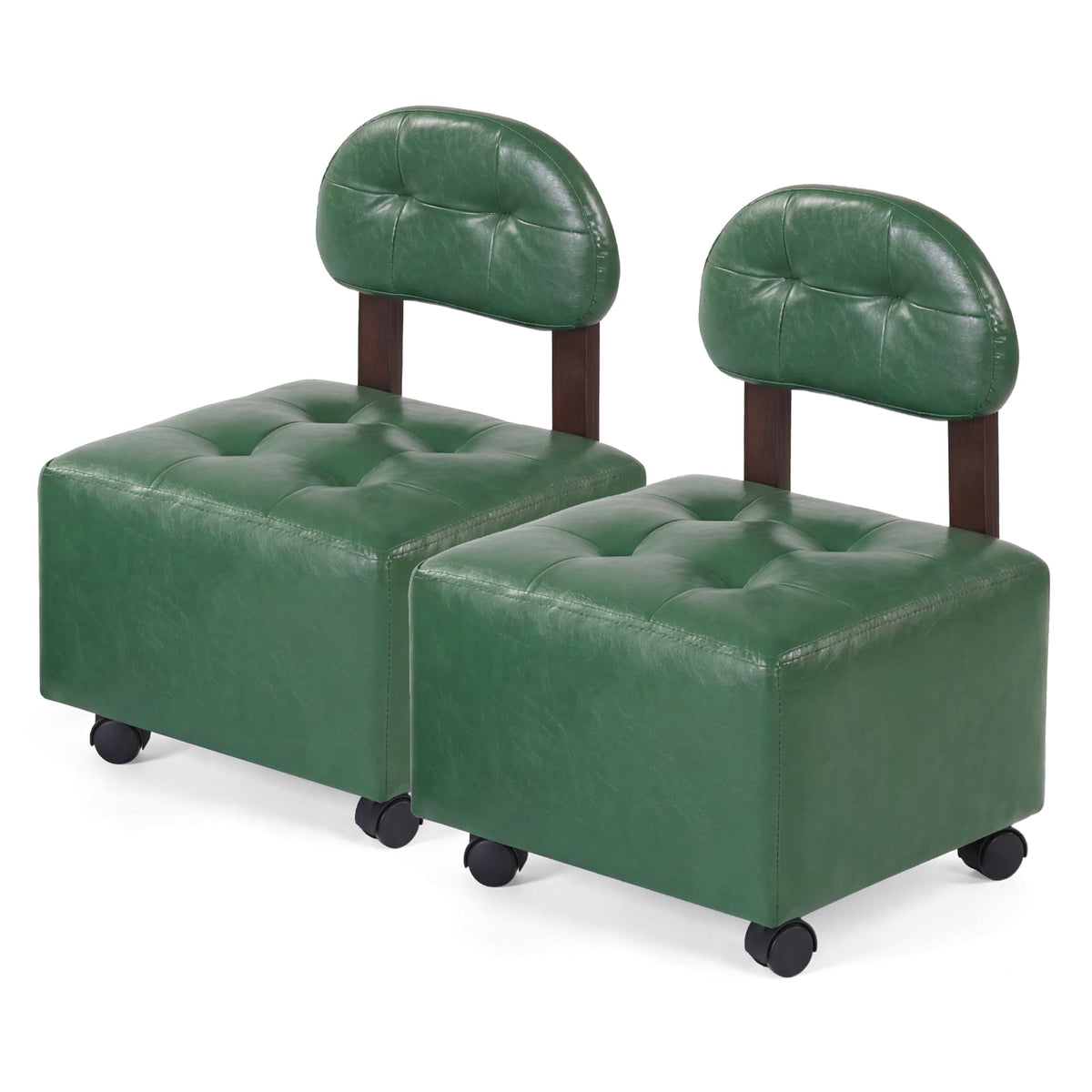 Gymax - Rolling Footrest Stools Set of 2 Upholstered Square Ottoman 330 LBS Max Load - Green