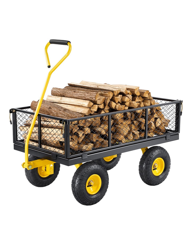 Front. VEVOR - 900 Lbs Heavy Duty Steel Garden Cart, Garden Wagon Cart on Wheels, Outdoor Metal Yard Utility Wagon Carts - Yellow;Black.