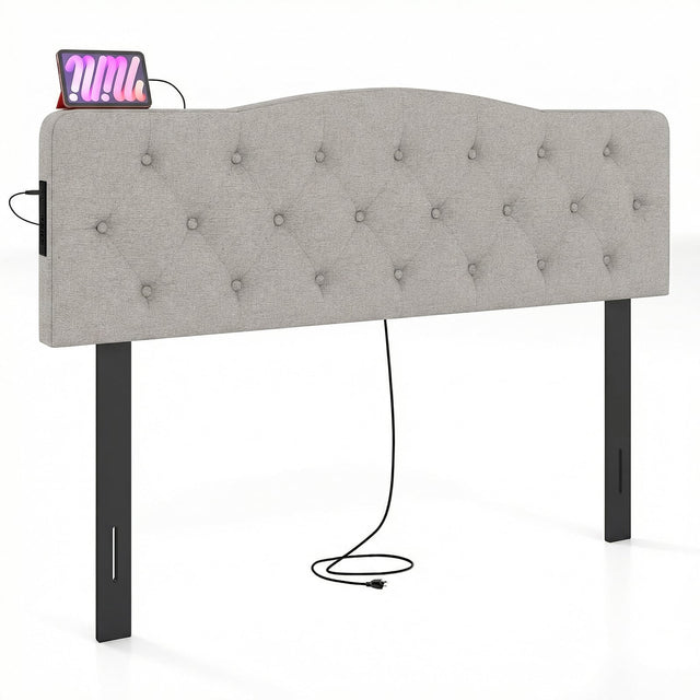 Front. Gymax - Gymax Headboard for Queen & Full Size Bed Tufted Upholstered Head Board w/2AC Outlets Gray - Gray.