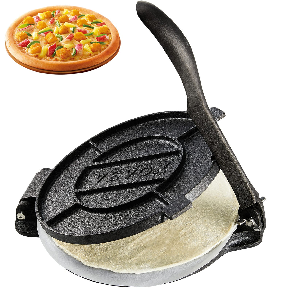 VEVOR - Tortilla Press, 8 Inch Tortilla and Roti Maker, Cast Iron Heavy Duty Tortilladora Press, Pre-Seasoned Pataconera Maker - Black