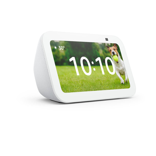 Front. Amazon - Amazon Echo Show 5 (newest model), Smart display with Alexa+, 2x the bass and clearer sound - Glacier White.