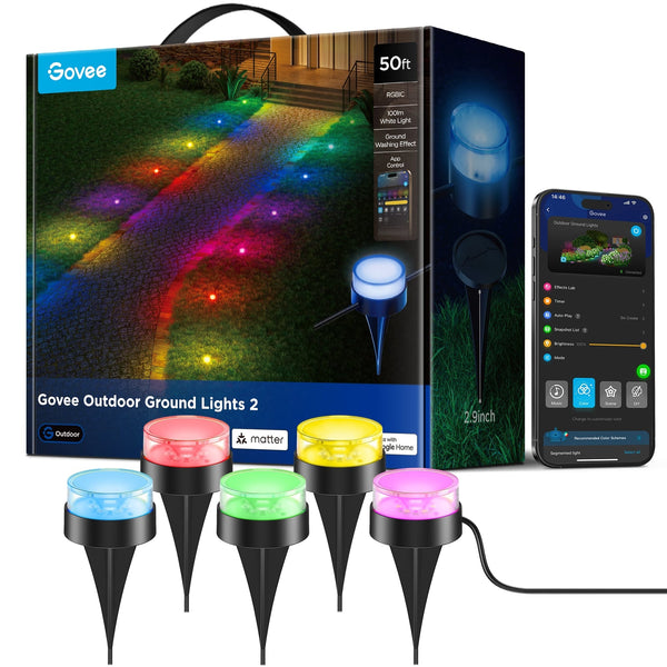 Govee - 49.2ft Outdoor Ground Lights 2, 63 Scene Modes, Music Sync, IP67 Waterproof - Black