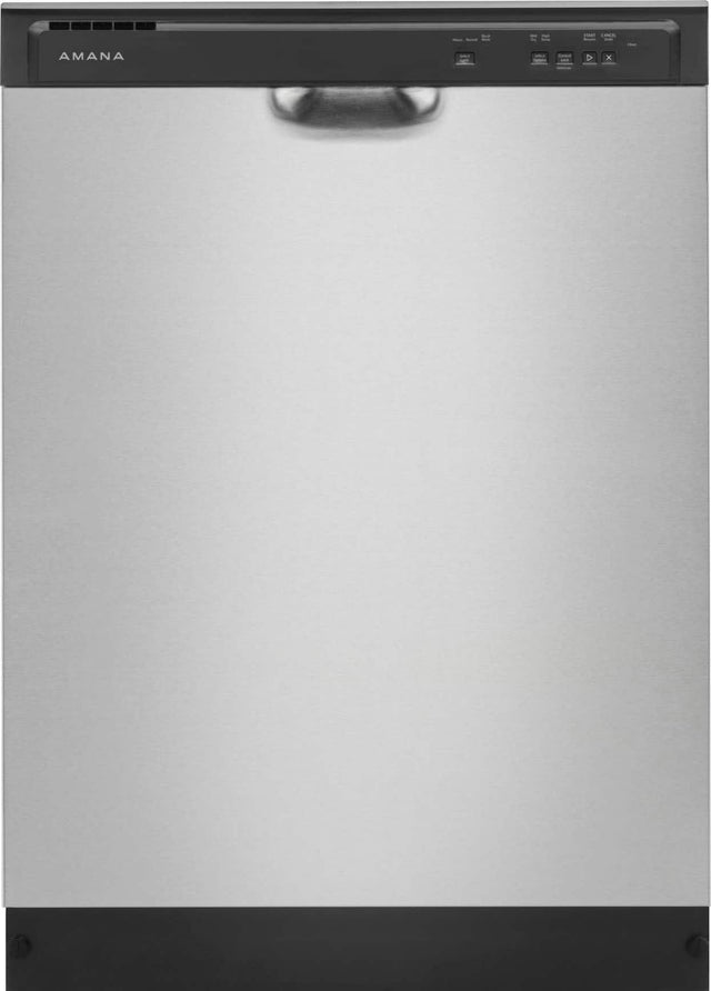 Front. Amana - 24 inch Front Control Built-In Dishwasher with Dark Interior, Large Capacity, 59 dBA - Stainless Steel.