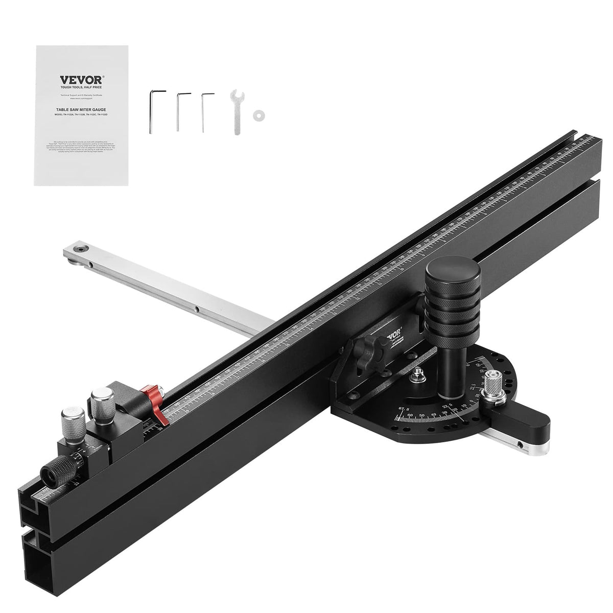VEVOR - Precision Miter Gauge, Standard Slot 3/4''x3/8'', Aluminum Alloy Table Saw Miter Gauge with 24 in Grating 15 Angle Stops - Black