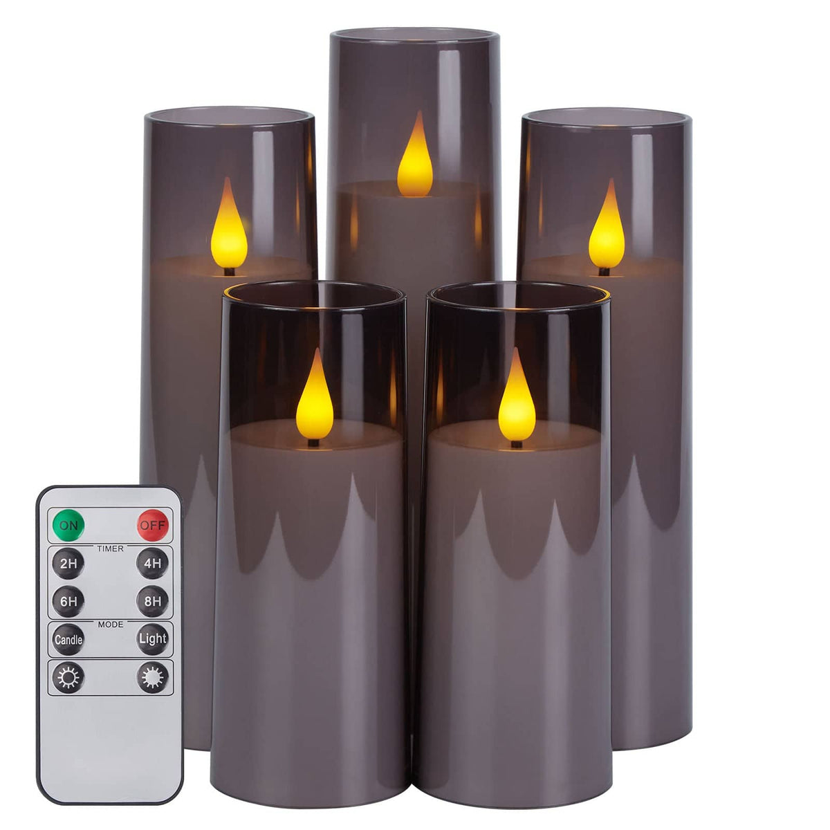 IMAGE - 5 Pack 3D Wick LED Candles with Timer Flickering Flameless Candles, Grey - Gray