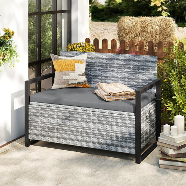 Front. Mondawe - 46" Patio Storage Bench Wicker Loveseat with Built-in 40 Gal Storage - Gray.