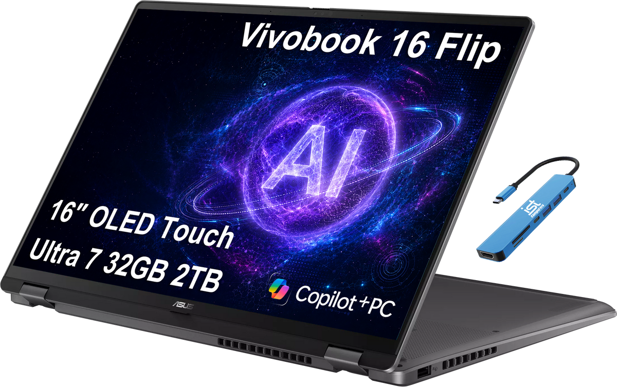 ASUS - Upgraded - Vivobook 16 Flip 2-in-1 16" OLED Touchscreen Laptop - Copilot+ PC - Intel Core Ultra 7 258V - 32GB Memory - 2TB SSD - Matte Gray
