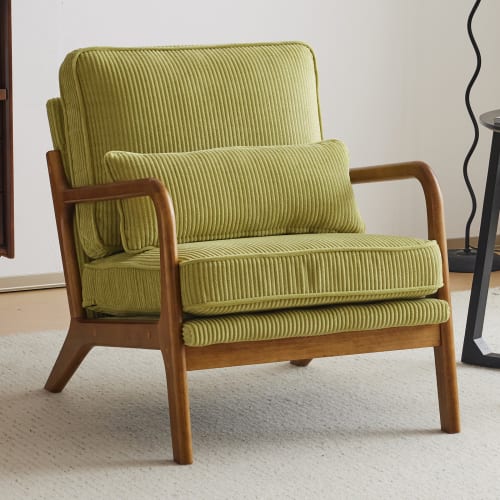 Front. Winado - Upgraded Corduroy Upholstered Solid Wood Reading Arm Accent Chair with Lumbar Pillow for Living Room Bedroom Guest Room - Green.