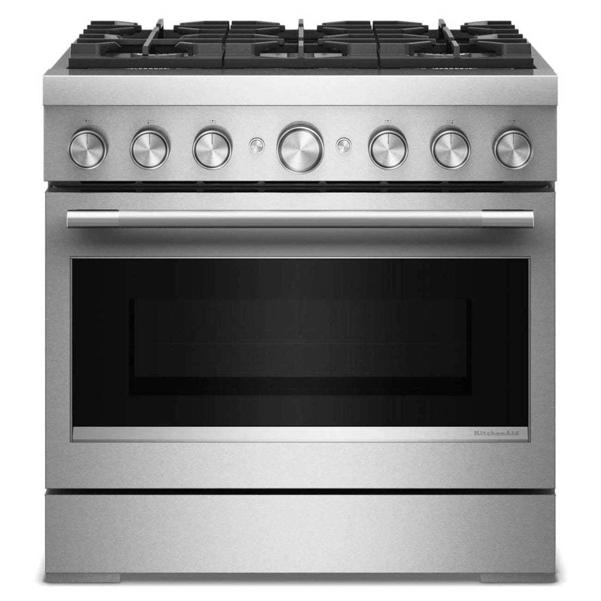 KitchenAid - 36 inch Wide 6 burner Commercial-Style 5.1 cu. ft. Freestanding Dual Fuel Range with No Preheat Air Fry Mode - Stainless Steel
