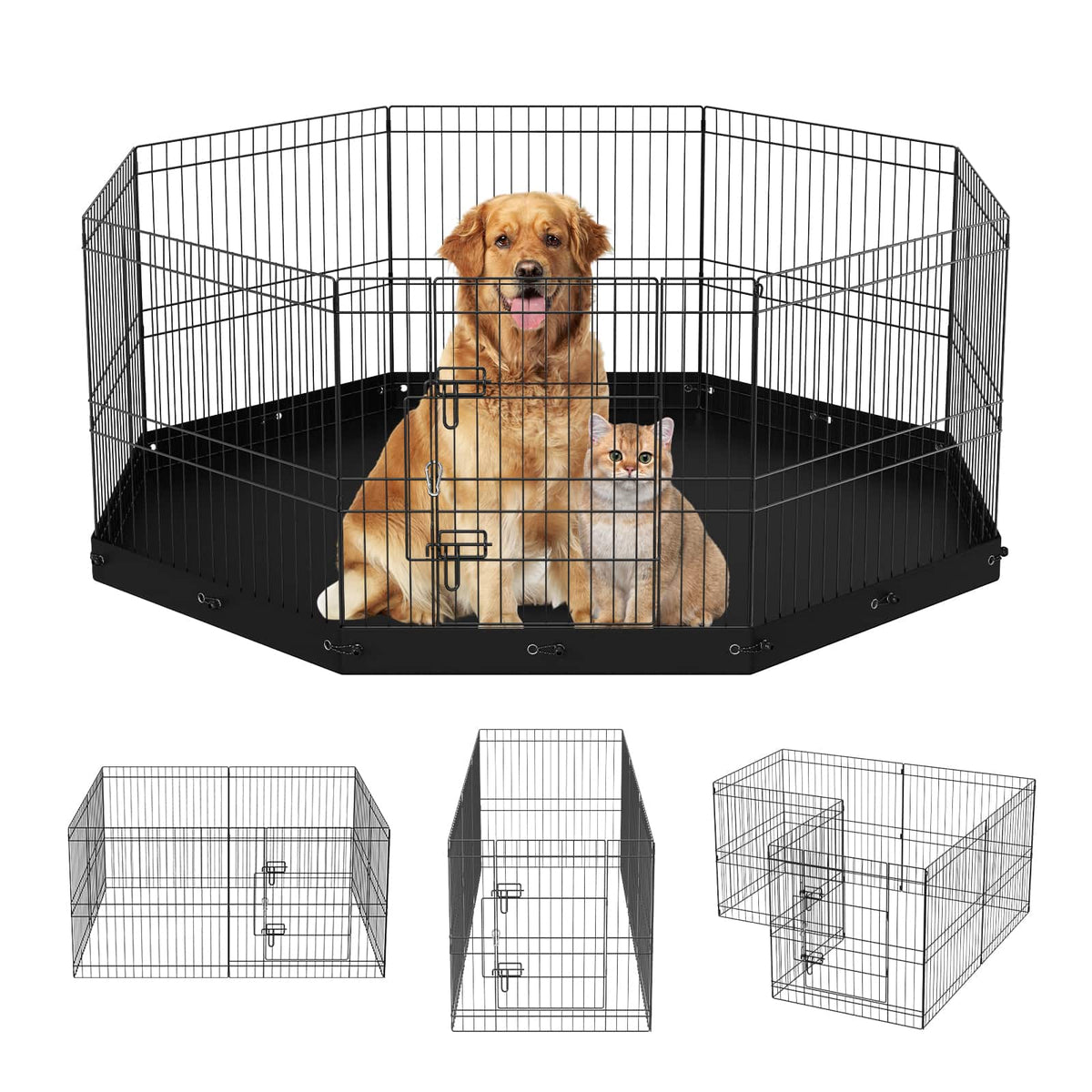 VEVOR - Dog Playpen, 8 Panels Foldable Metal Dog Exercise Pen with Bottom Pad, 24" H Pet Fence Puppy Crate Kennel