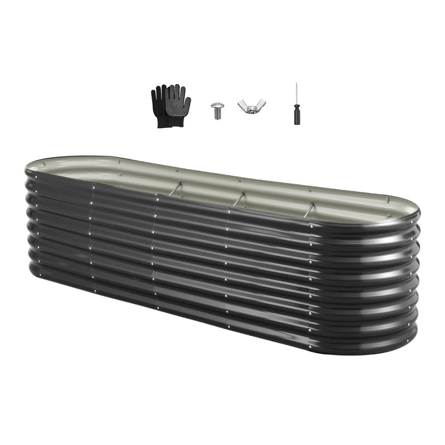 Front. VEVOR - Metal Raised Garden Bed, 8 x 2 x 2 ft Oval Outdoor Galvanized Planter Garden Box, Open Bottom Design - Dark Gray.