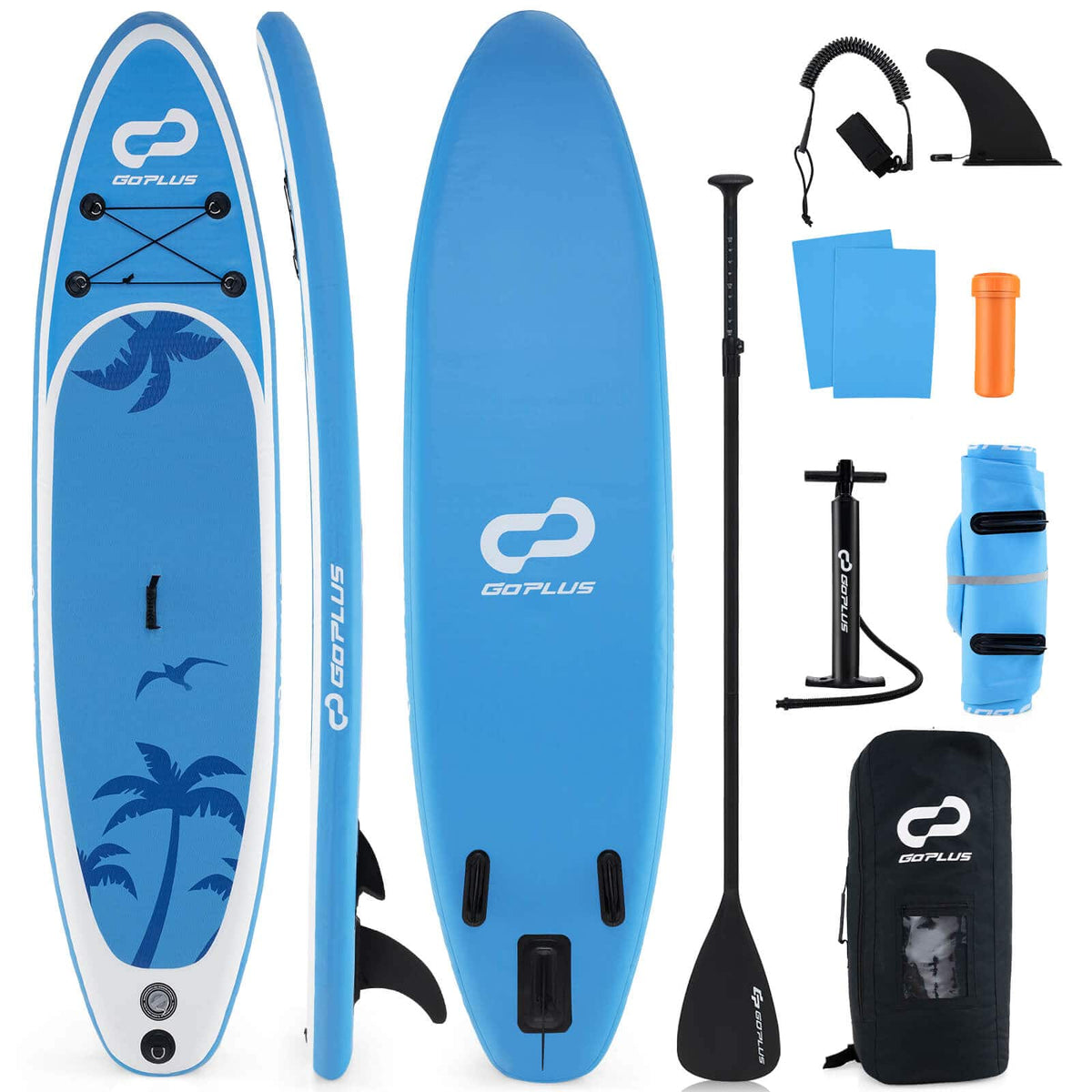 Costway - 11' Inflatable SUP Board, Portable Paddle Board with 5D rings Stand Up Paddle Board for Youth & Adult - Blue