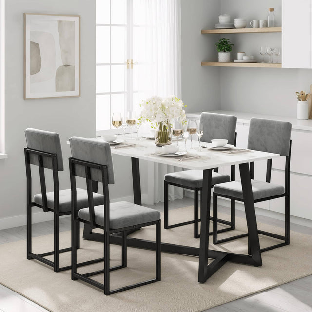 Front. paproos - 5 Piece Dining Set, 47.24'' Faux Marble Dining Table Set for 4, Dining Room Set with Upholstered Chairs for Apartments - Charcoal Velvet.