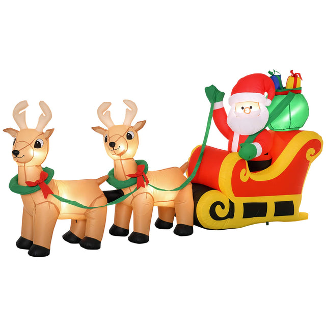 Front. Homcom - 8ft Long Christmas Inflatable Santa Claus with Sleigh and Reindeer, Outdoor Blow-Up Yard Decoration with LED Light - Yellow.