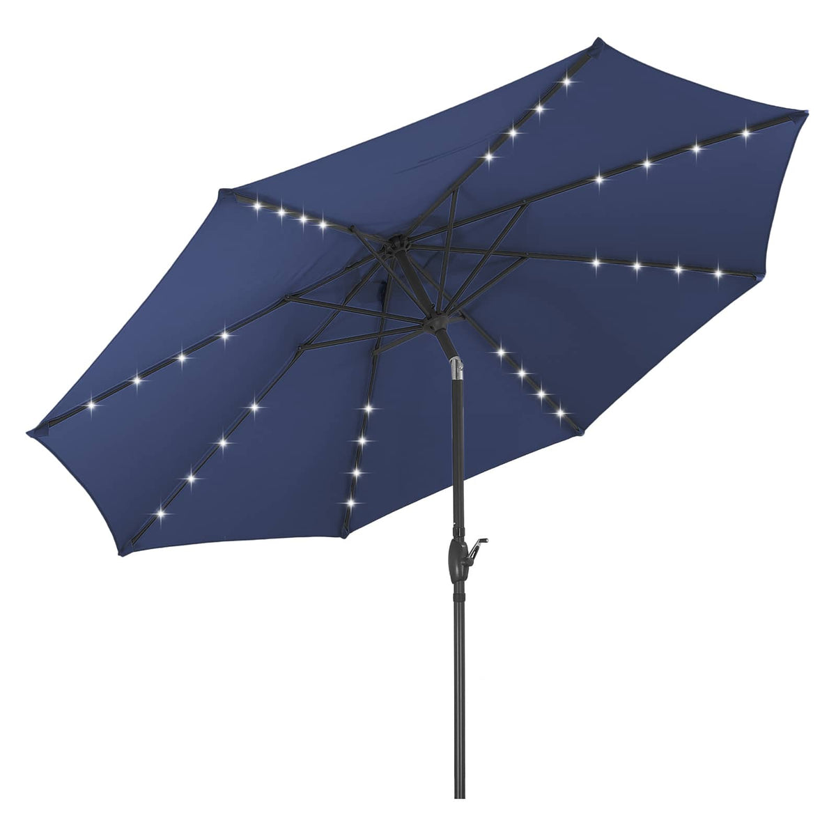 Ainfox - 10FT Large Patio Umbrella with Solar LED Lights & Crank Handle Outdoor Market Umbrella - Navy Blue
