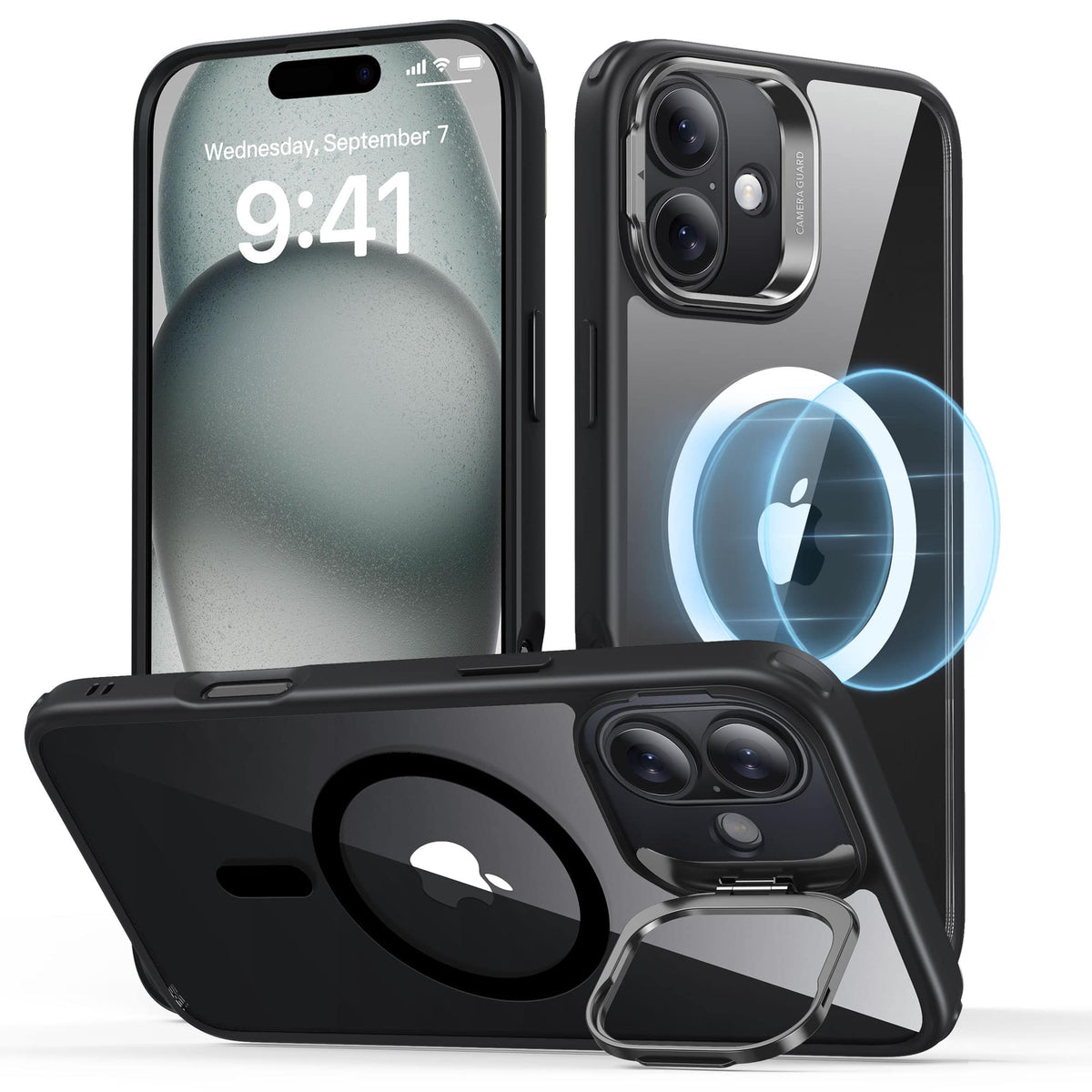 ESR Gear - Classic Hybrid Case with Stash Stand for iPhone 16 Plus - Black