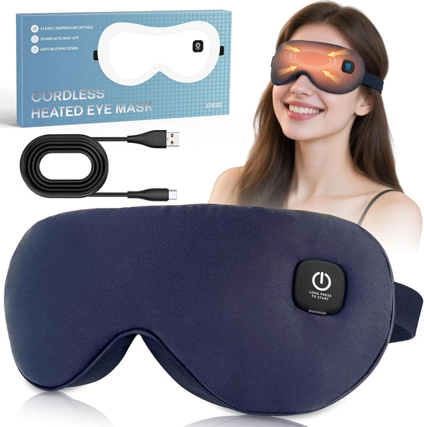 Core Tech - Cordless Heated Eye Mask for Dry Eyes Relief with 3 Heat Settings, Washable Cover & Auto Shut-Off - Navy Blue