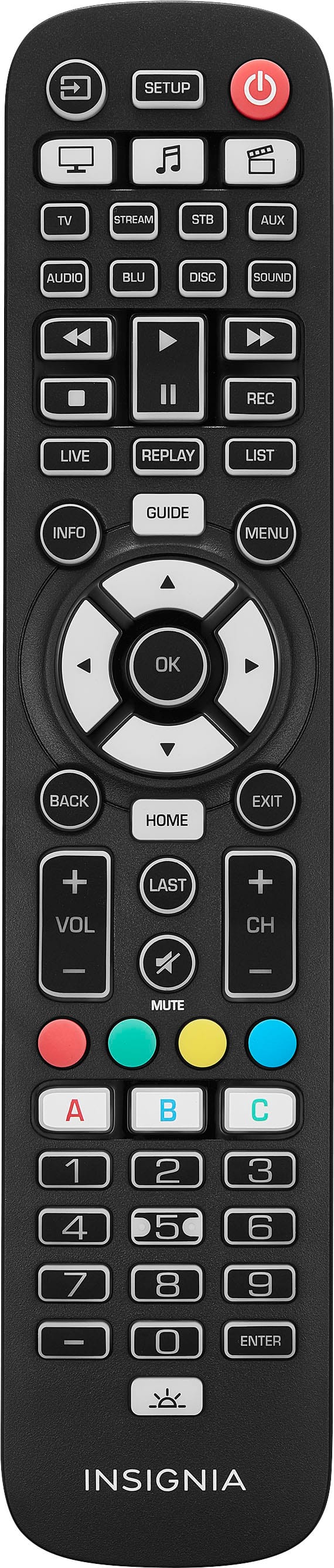 Front. Insignia™ - 8-Device Backlit Universal Remote - Black.