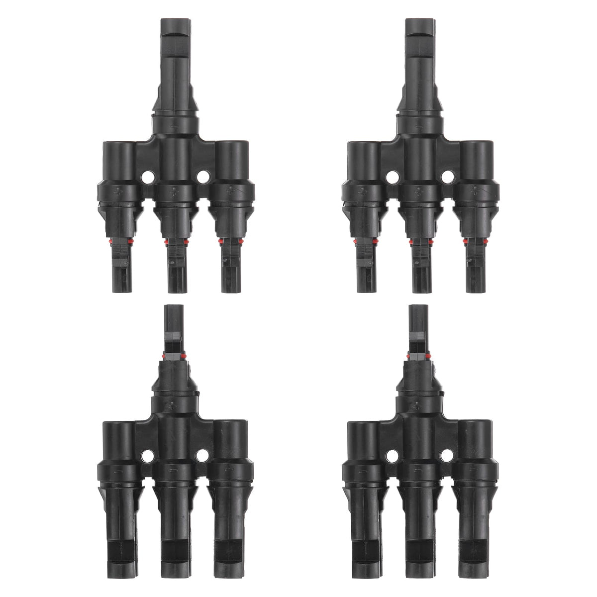 Unique Bargains - Two Pair T-Shaped Branch Connector 1 to 3 Male/Female for Solar Panel Parallel Connection - Black
