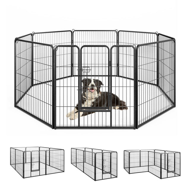 Front. Gymax - Gymax Dog Playpen Indoor Outdoor 8 Panel 32'' Height Pet Fence for Puppy w/ Door.