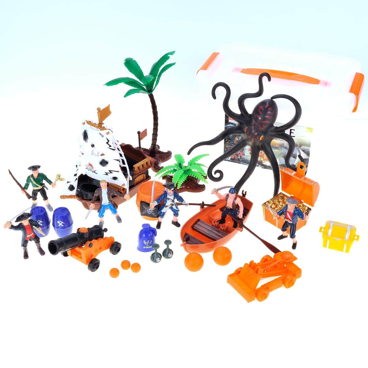 JuzToys - Pirate Action Figures Toys for Kids – Pirate Figurines, Tresure Chests, Pirate Ship, and Cannons, Pretend Play - Multi
