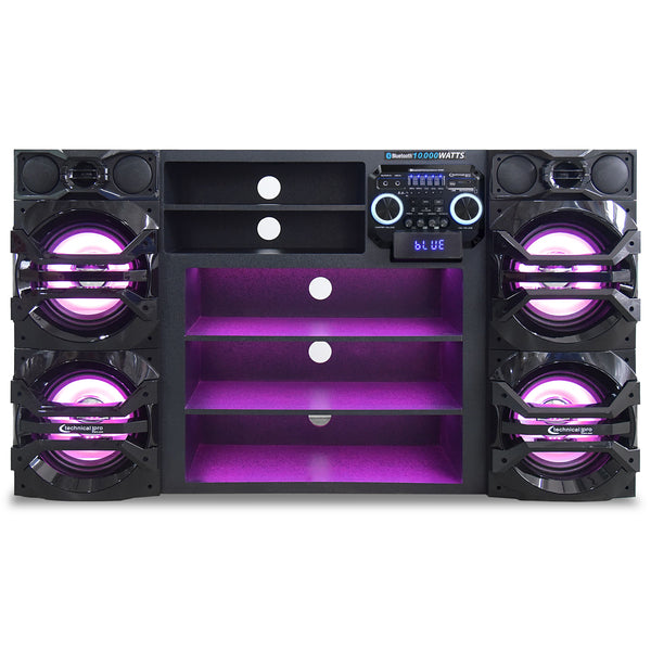 Technical Pro - Floor-Standing Bluetooth Wireless Entertainment Center Quad 10" LED Woofers with 4 Tweeters - Black
