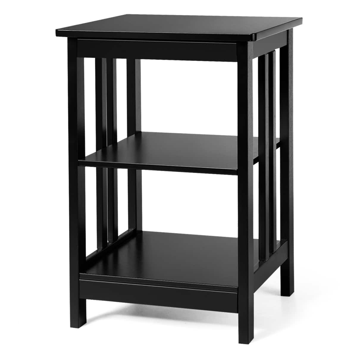 Costway - 3-tier Side Table Nightstand Sofa End Table W/ Baffles and Round Corners - Black