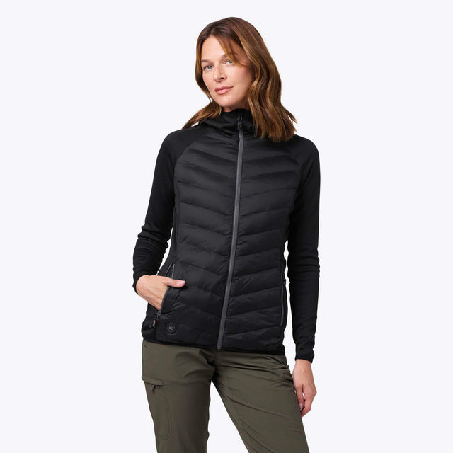 Front. Mobile Warming - Women's Ventani Hybrid Heated Jacket - Black.