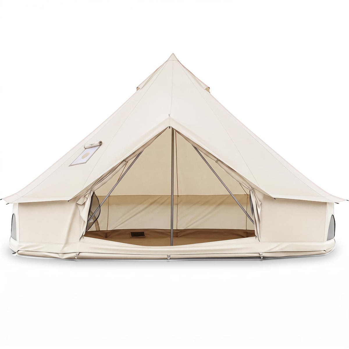 Costway - 13.5 ft Bell Tent with Stove Jack, Mesh Windows & Doors, Accommodates 4-6 Person - Beige
