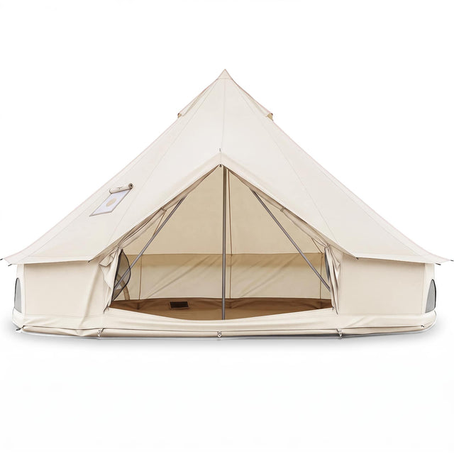 Front. Costway - Costway 13.5 ft Bell Tent with Stove Jack, Mesh Windows & Doors, Accommodates 4-6 Person - Beige.