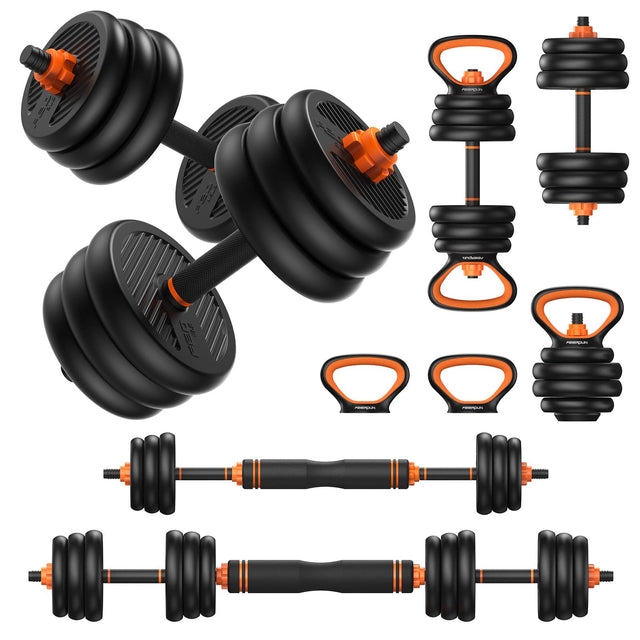 Front. FEIERDUN - 90lbs 5-in-1 Adjustable Dumbbell Set, Converts to Barbell, Kettlebell, Push Up Stand, Weight Plate for Home Gym - 90LB.
