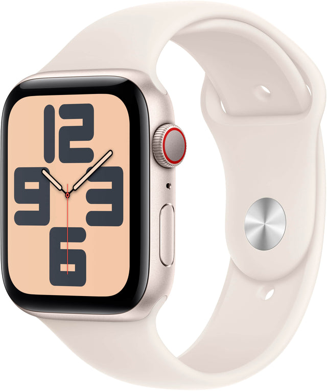 Angle. Apple - Apple Watch SE 2nd Generation (GPS+Cellular) 44mm Aluminum Case with Starlight Sport Band - M/L - Starlight.