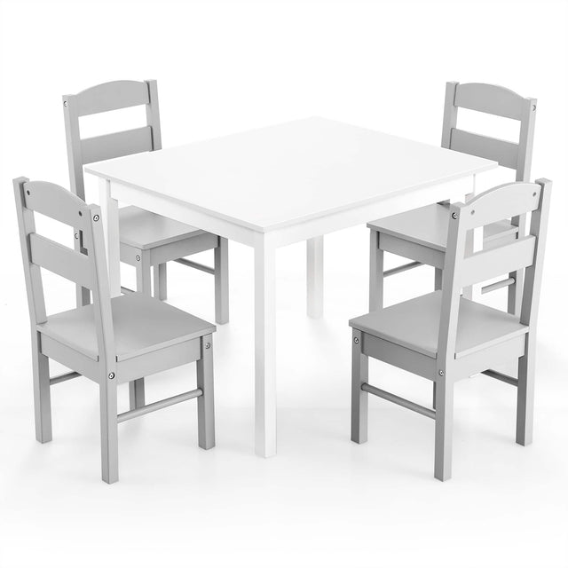 Front. Costway - Costway Kids 5 Piece Table & Chair Set Wooden Children Activity Playroom Furniture Gift - White,Gray.