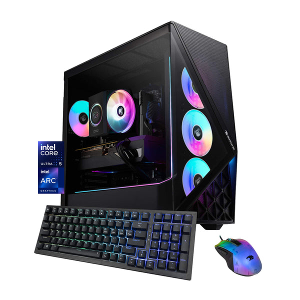 iBUYPOWER - Slate Gaming Desktop PC Intel Core Ultra 5 225F 2025 INTEL Arc B570 10GB 16GB DDR5 RGB 1TB NVMe SSD Storage - Black