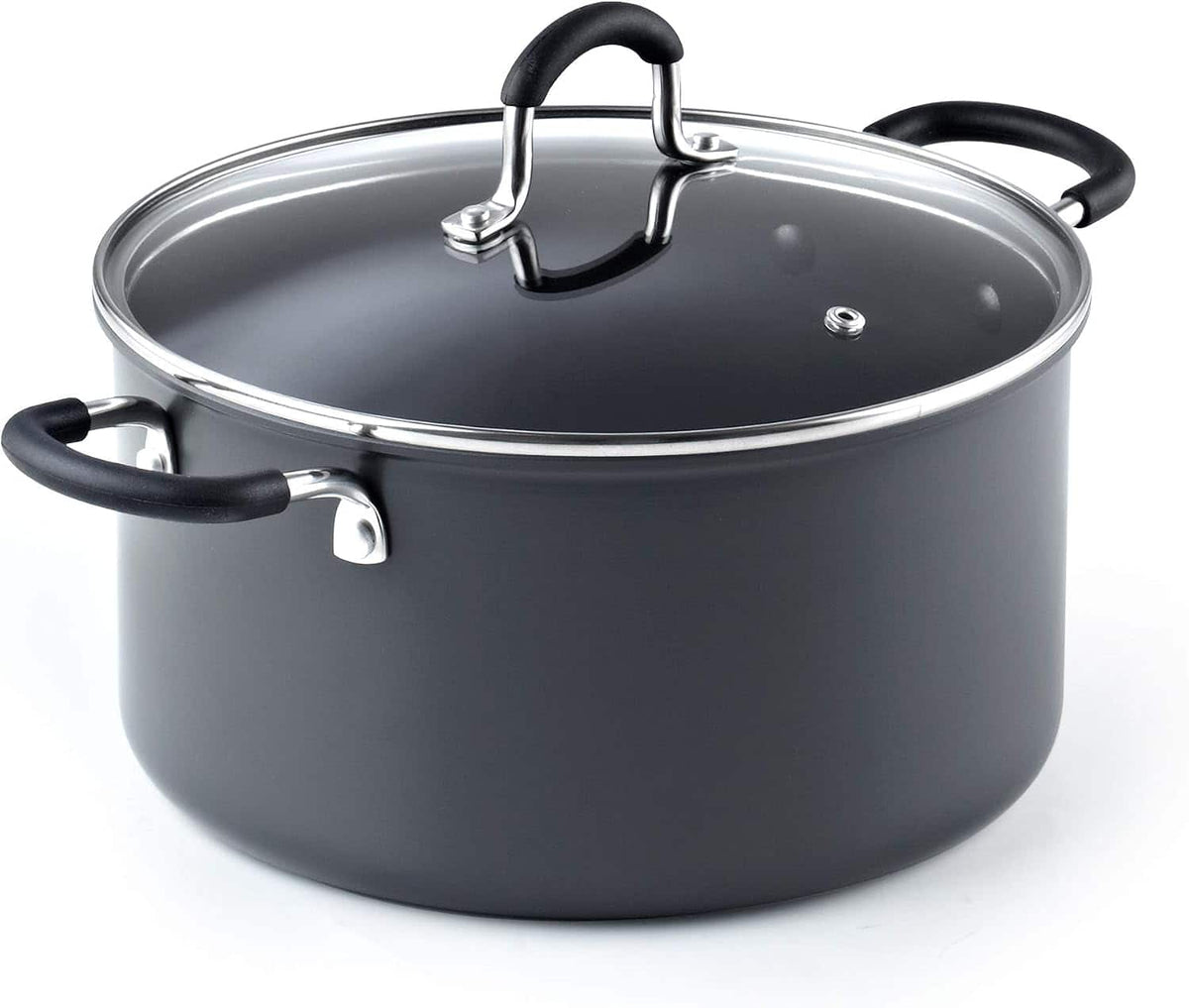 Cook N Home - Professional 6qt Hard Anodized Nonstick StockPot, Soup pot w/ Lid, Seafood Boil, Crab, Pasta, Oven Safe - Black