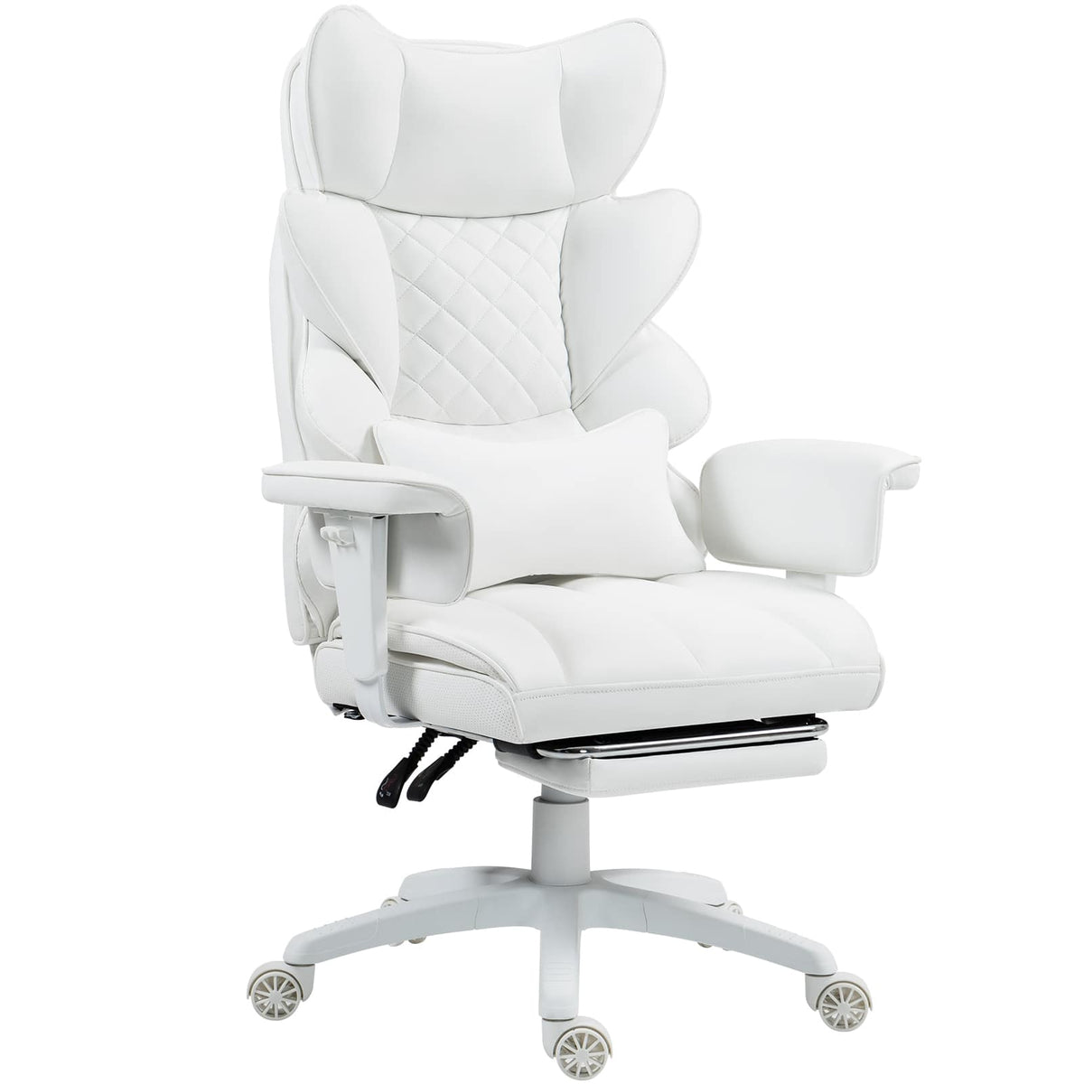 Dowinx - Wide Back Executive Office Chair with Padded Pocket Spring Cushion, Reclining Gaming Chair with Footrest and Armrests - White PU Leather