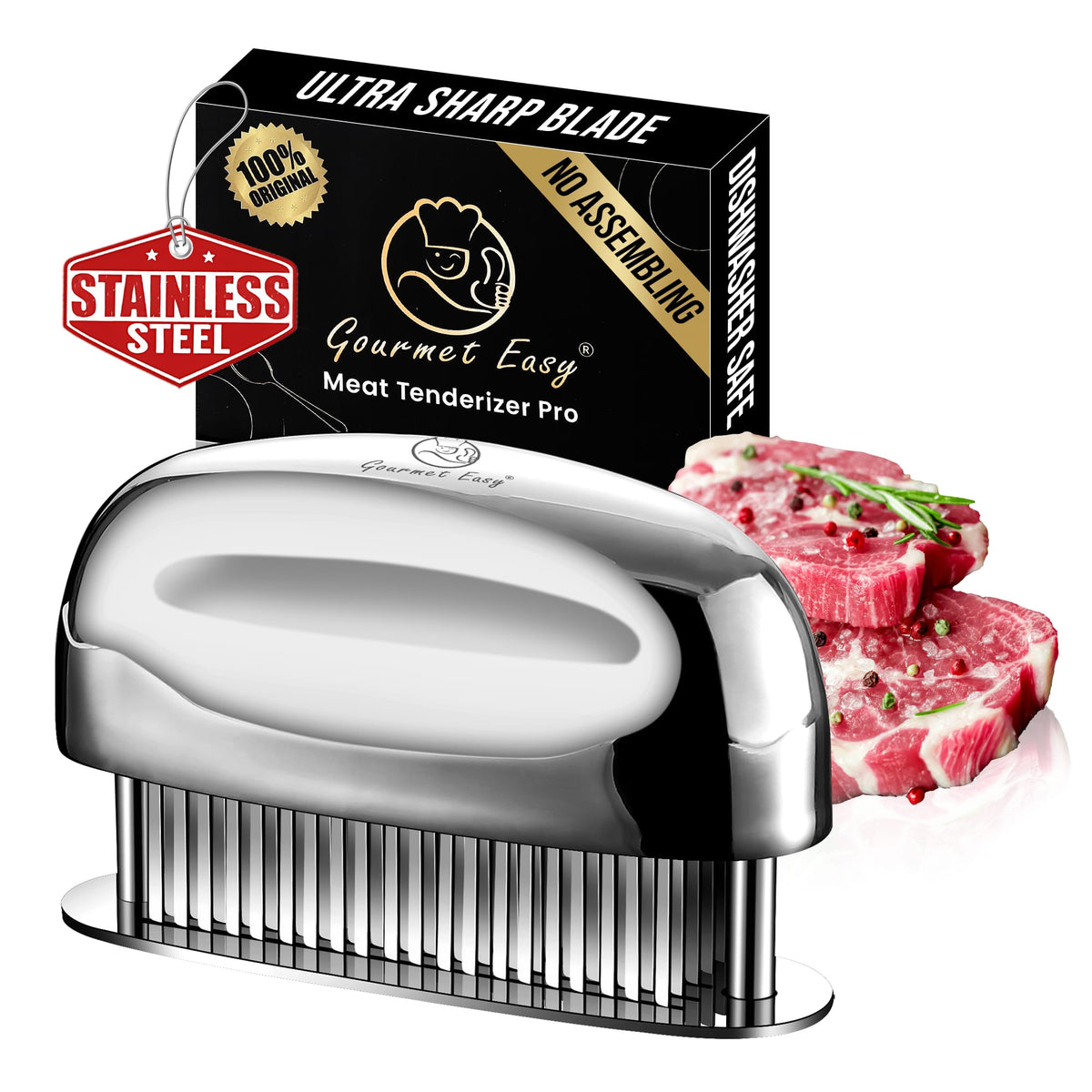 Gourmet Easy - Meat Tenderizer Tool - Blade Tenderizer for Meat Needle Blades BBQ - Stainless Steel