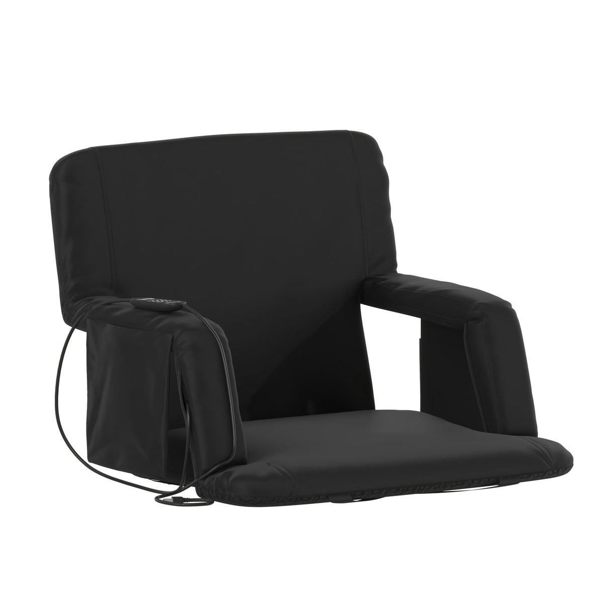 Emma + Oliver - Foldable Reclining Stadium Chair with Backpack Straps and Heated Seat - Black