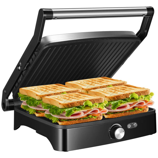OSTBA - Panini Press Grill , 4-Slice Indoor Grill, 180° Open - Black