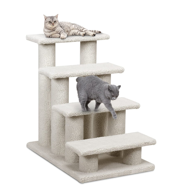 Front. Costway - Costway 24" 4-Step Pet Stairs Carpeted Ladder Ramp 8 Scratching Post Cat Tree Climber - White.