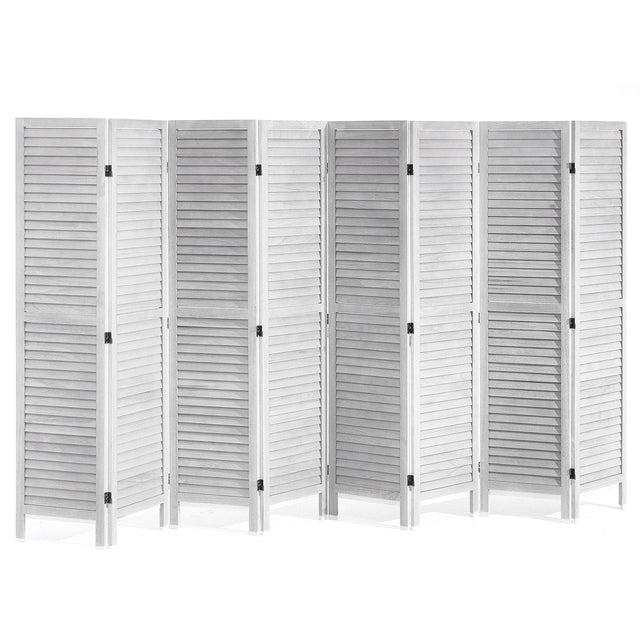 Front. VEVOR - Wood Room Divider, 8 Panel Wood Folding Privacy Screen, 66.9 Inches Tall Indoor Louvered Wooden Partition - White.