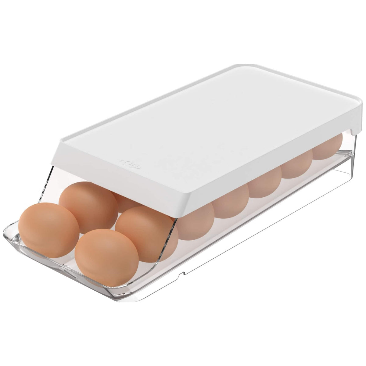 OU - Egg Holder for Fridge, BPA Free Refrigerator Rolling Egg Organizer, Clear Container for Kitchen