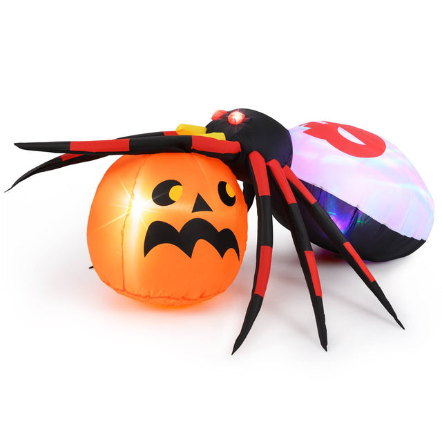 Front. Costway - 5 x 4.6 ft Inflatable Spider with Pumpkin LED Lighted Halloween Decoration with Rotating Light - Colorful.