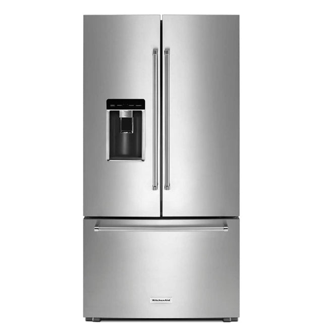 Front. KitchenAid - 36 in. Wide 23.8 cu. ft. Counter-Depth French Door Platinum Interior Refrigerator with PrintShield Finish - Stainless Steel with PrintShieldâ„¢ Finish.