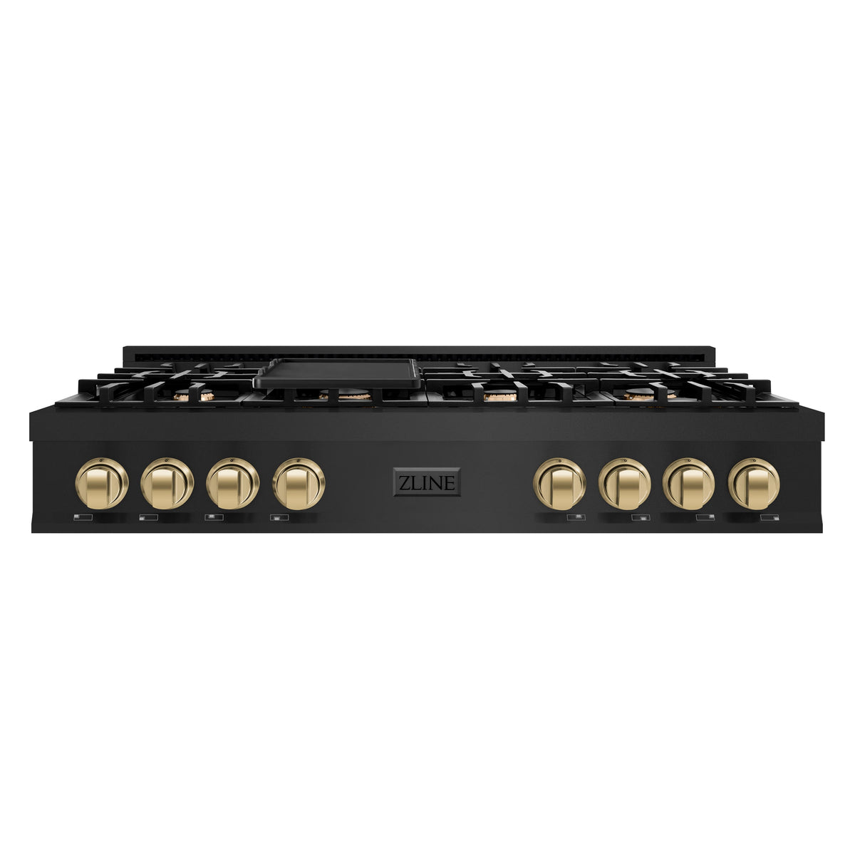 ZLINE - Autograph 48 in. Slide-In Classic Rangetop w/ 8 Burners in Black Stainless Steel & Bronze Accents - Black Stainless Steel